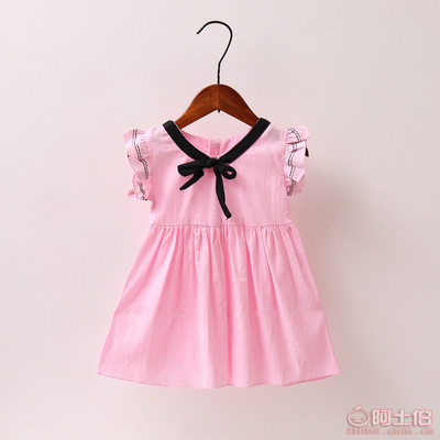 【外貿2017新款女童連衣裙飛袖童裙純色棉麻蝴蝶結公主裙廠家直銷】南潯浩仔服飾商店 - 產品庫